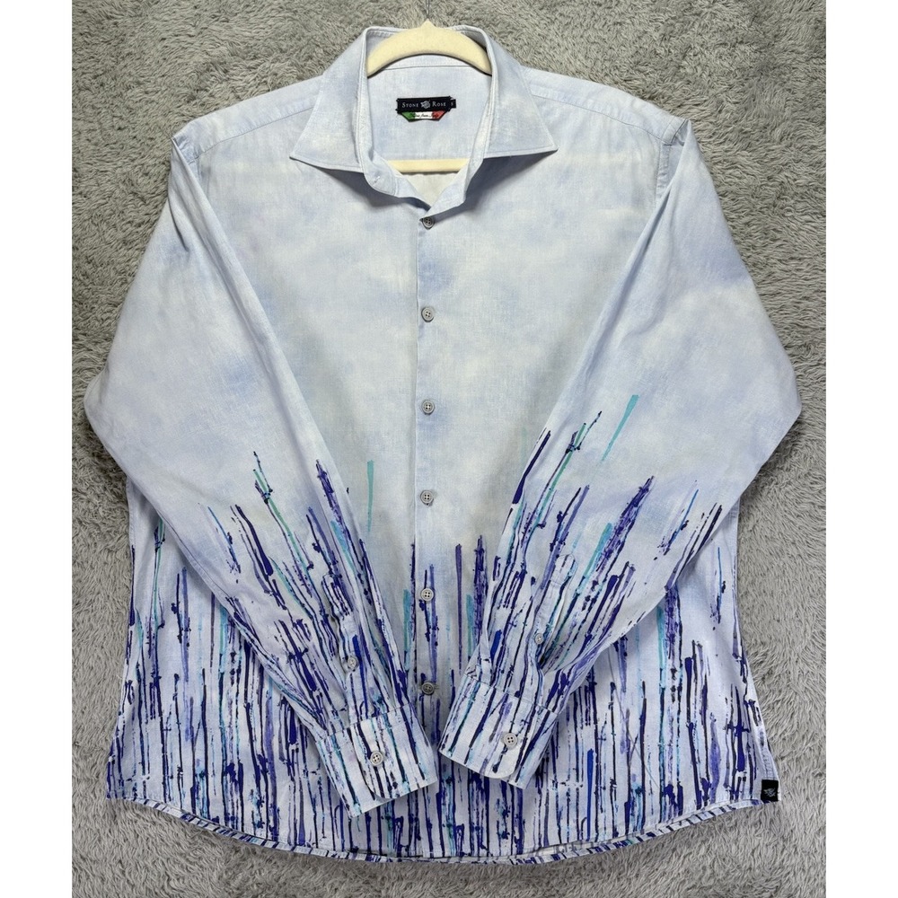 Stone Rose Men's XL Dress Shirt White Blue Purple Pattern Flip Cuff Long Sleeve - Picture 7 of 11